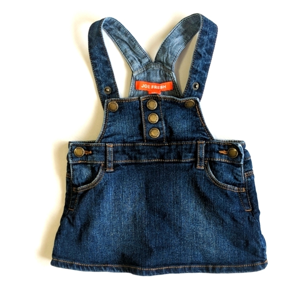 joe fresh dark wash denim jumper pinafore dress 6-12 months baby girl